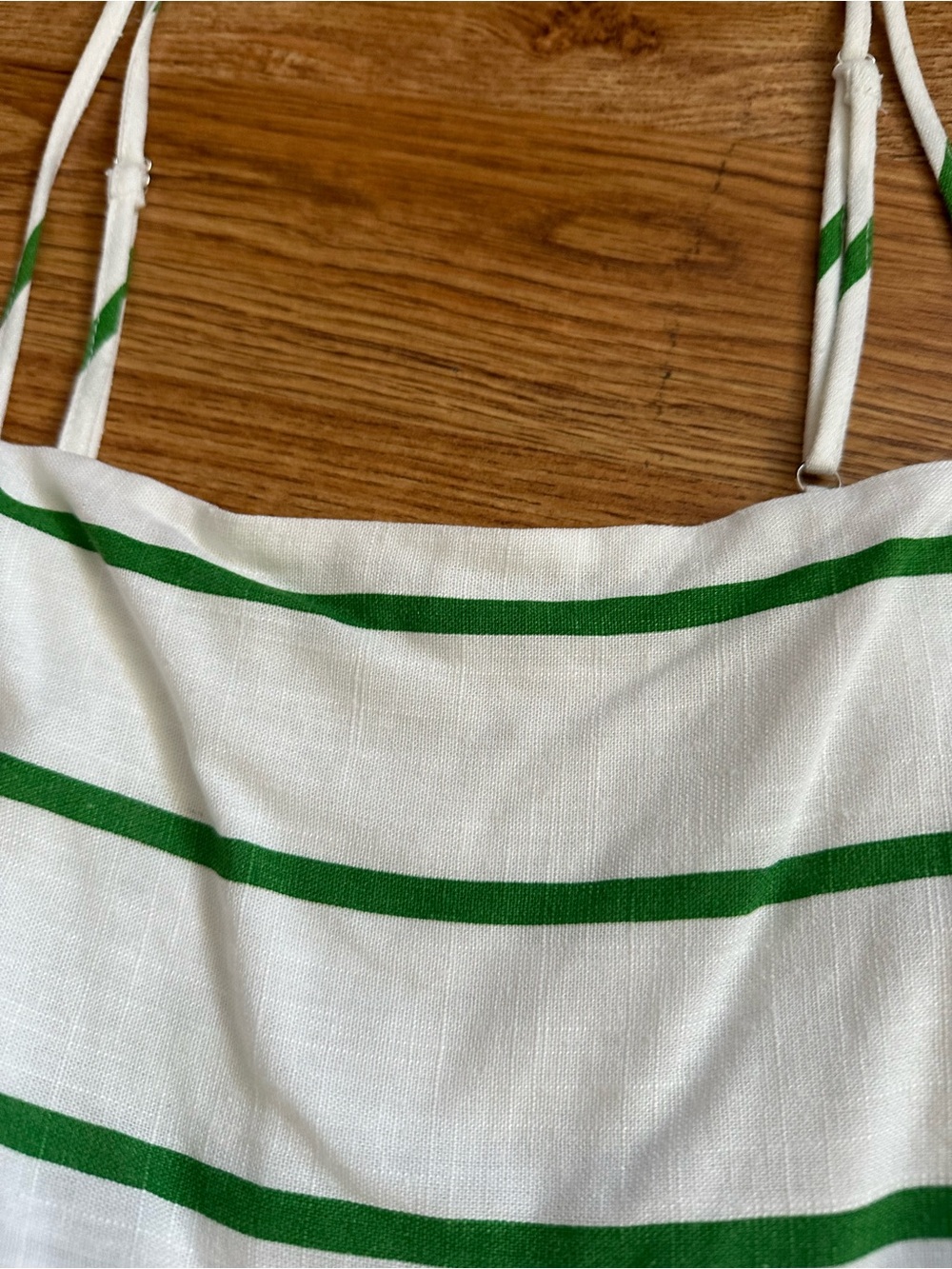 By the River White Green Stripe Maxi Dress M Open Back - Picture 4 of 14